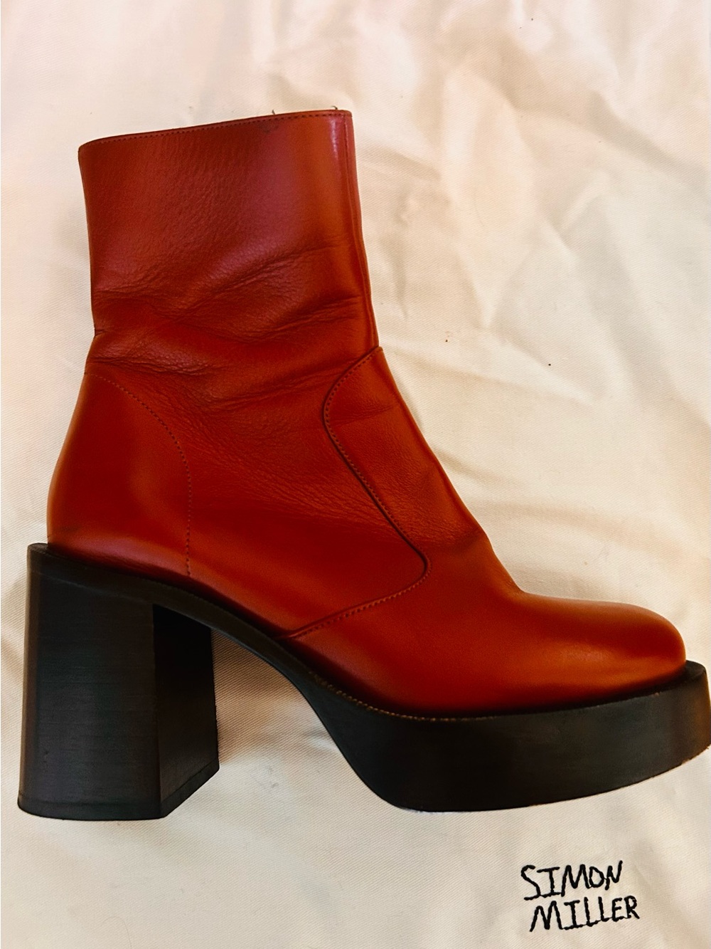 Simon Miller Red Leather Platform Block Heel Ankle Boots